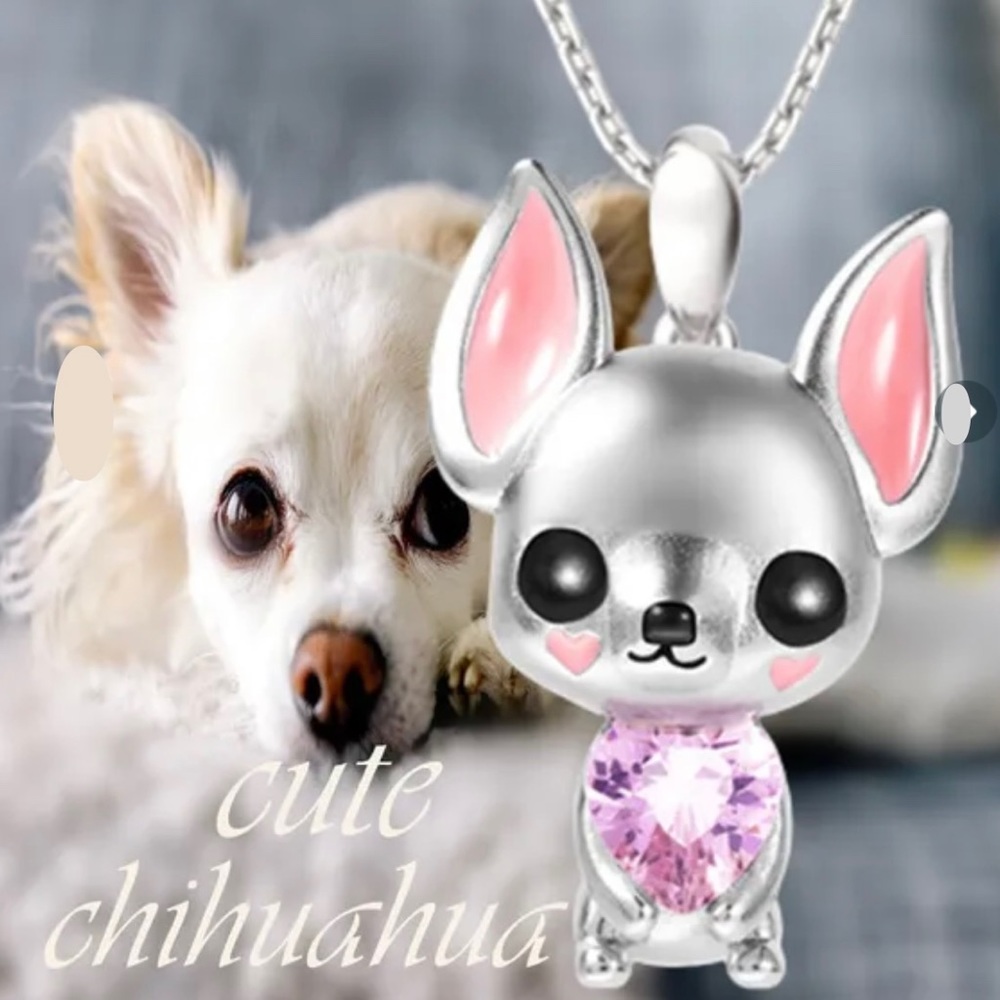 Chihuahua With A Pink Crystal Heart. A Precious Love Necklace - Picture 2 of 4